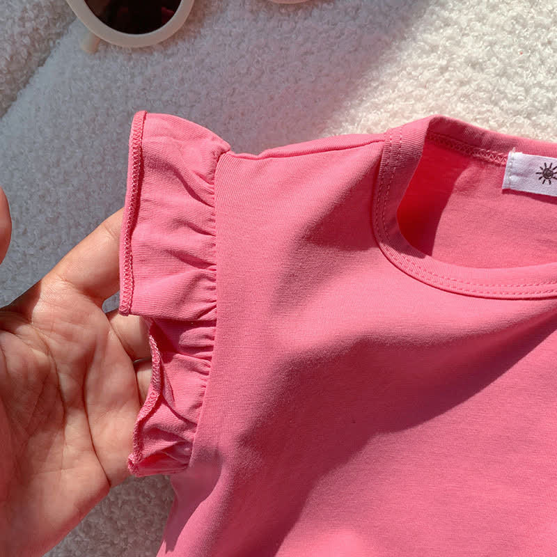 Toddler Girl Solid Color Flutter Sleeve Casual Tee - image 15