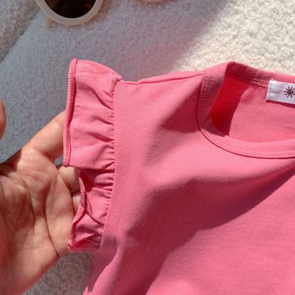 Toddler Girl Solid Color Flutter Sleeve Casual Tee - image 15