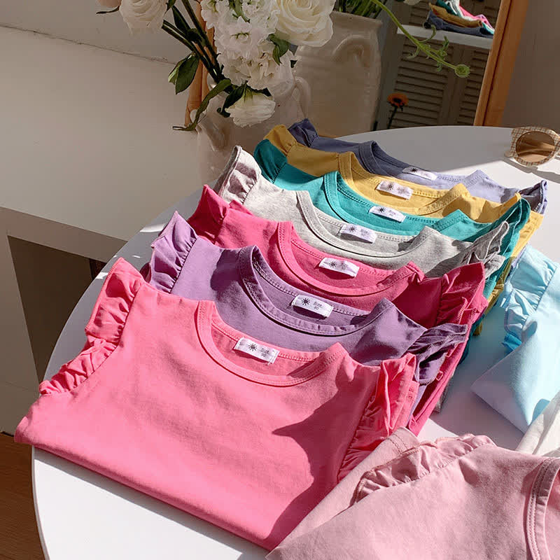 Toddler Girl Solid Color Flutter Sleeve Casual Tee - image 14