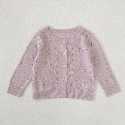 Baby Girl Crew Neck Knitted Cardigan - Purple - 2-3T - image 2
