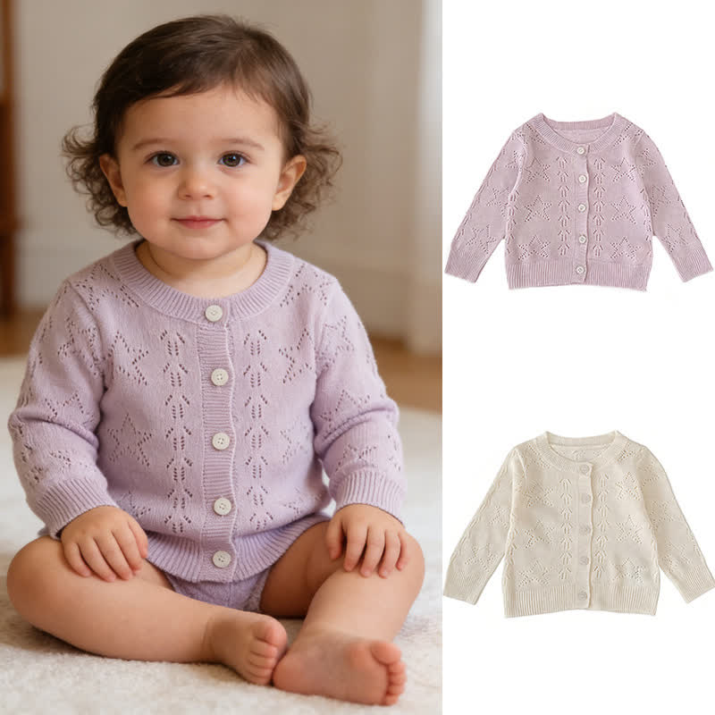 Baby Girl Crew Neck Knitted Cardigan - image 1