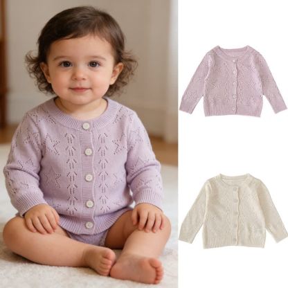 Baby Girl Crew Neck Knitted Cardigan - image 1