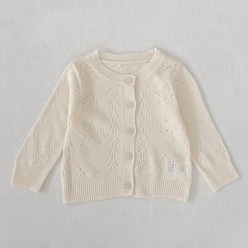 Baby Girl Crew Neck Knitted Cardigan - Beige - 2-3T - image 3