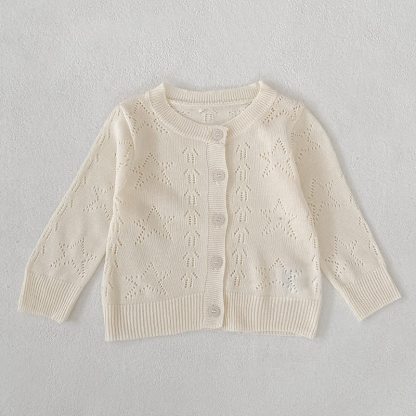Baby Girl Crew Neck Knitted Cardigan - Beige - 2-3T - image 3