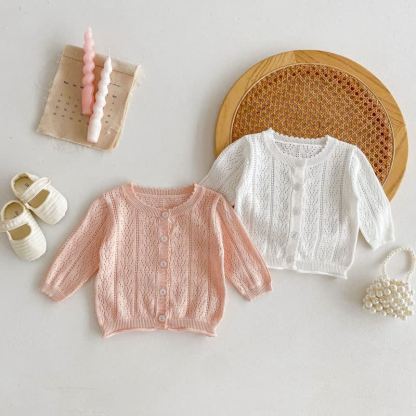 Baby Girl Solid Color Crew Neck Cardigan - image 1