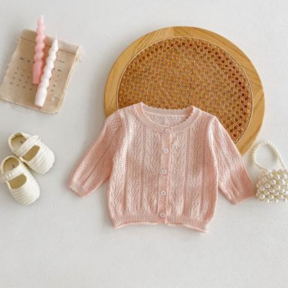 Baby Girl Solid Color Crew Neck Cardigan - Pink - 2-3T - image 3
