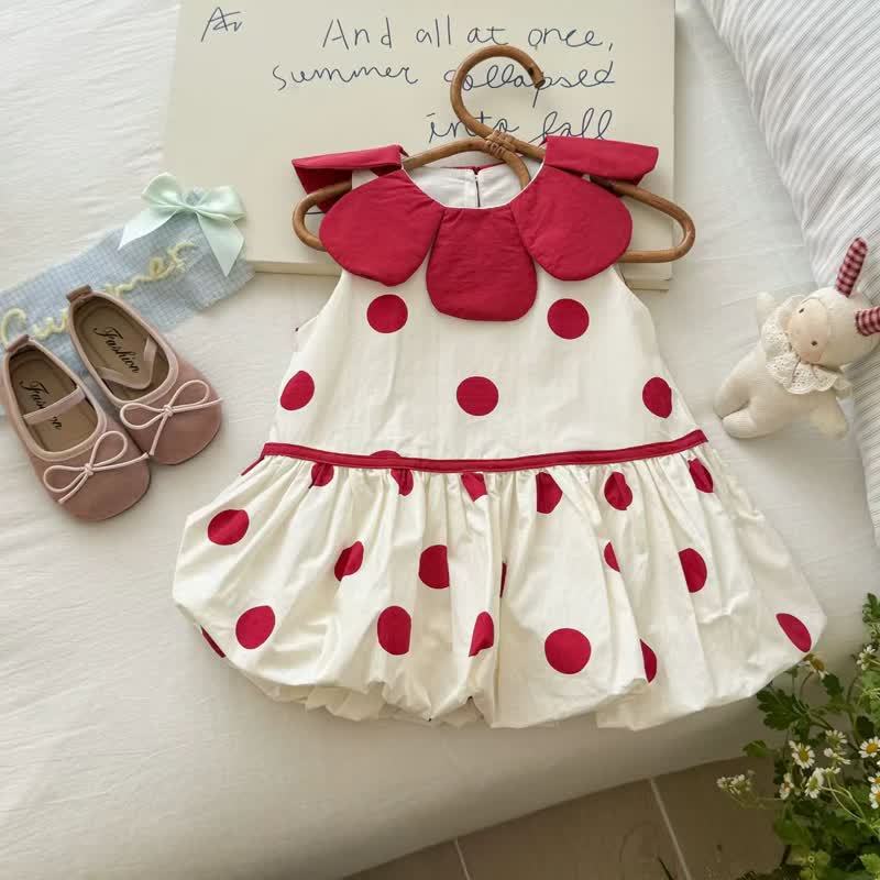 Toddler Girl Red Polka Dot Petal Collar Dress - image 2