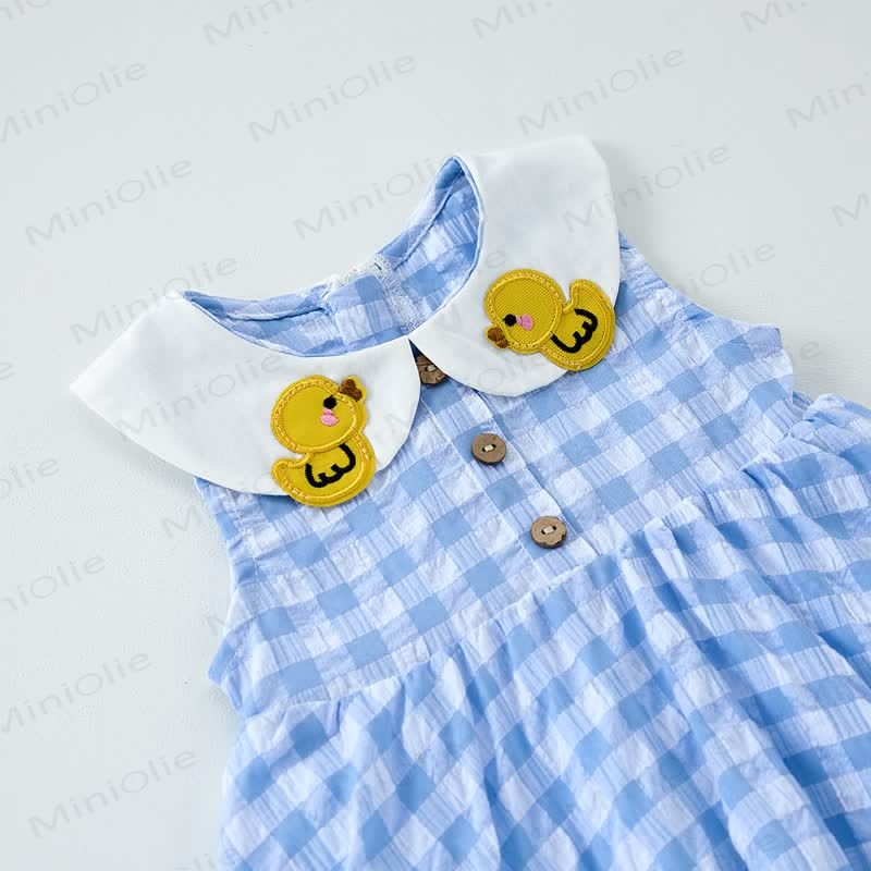 Baby Girls Duck Print Collar Gingham Sleeveless Dress - image 4