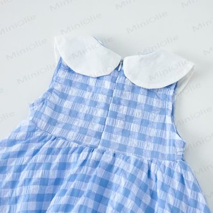 Baby Girls Duck Print Collar Gingham Sleeveless Dress - image 5