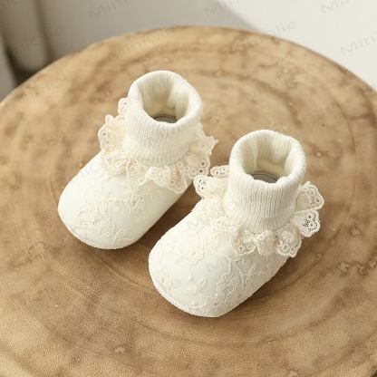 Baby Lace Embroidered Socks Shoes - Beige - 10-14M - image 3