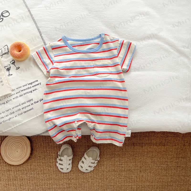 Baby White Striped Pocket Romper - White - 18-24M - image 1