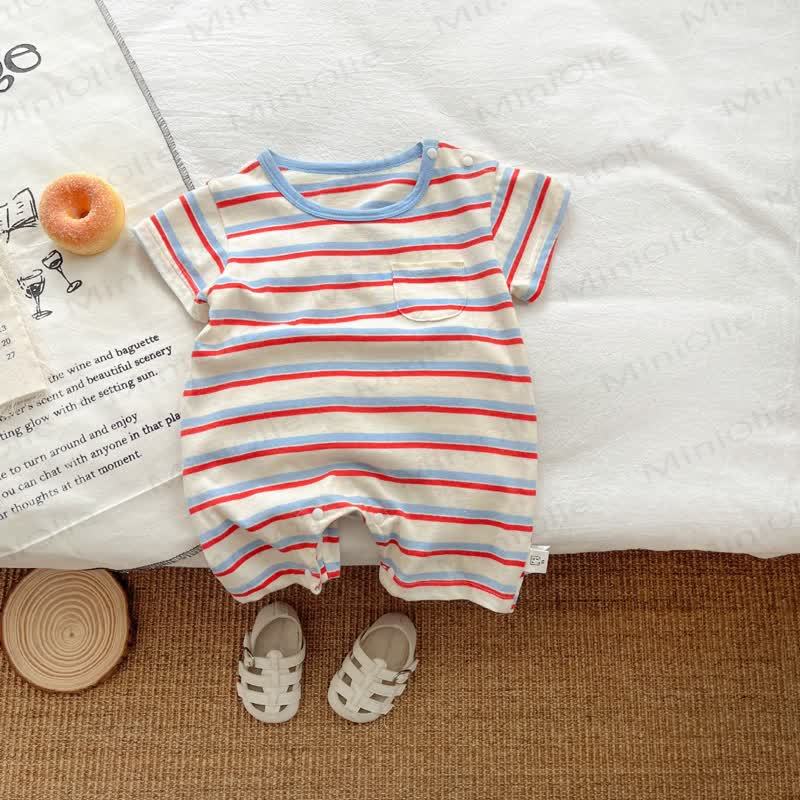 Baby White Striped Pocket Romper - White - 18-24M - image 1