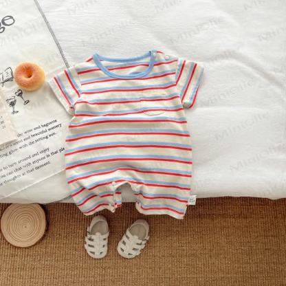 Baby White Striped Pocket Romper - White - 18-24M - image 1