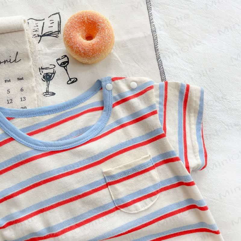 Baby White Striped Pocket Romper - image 2
