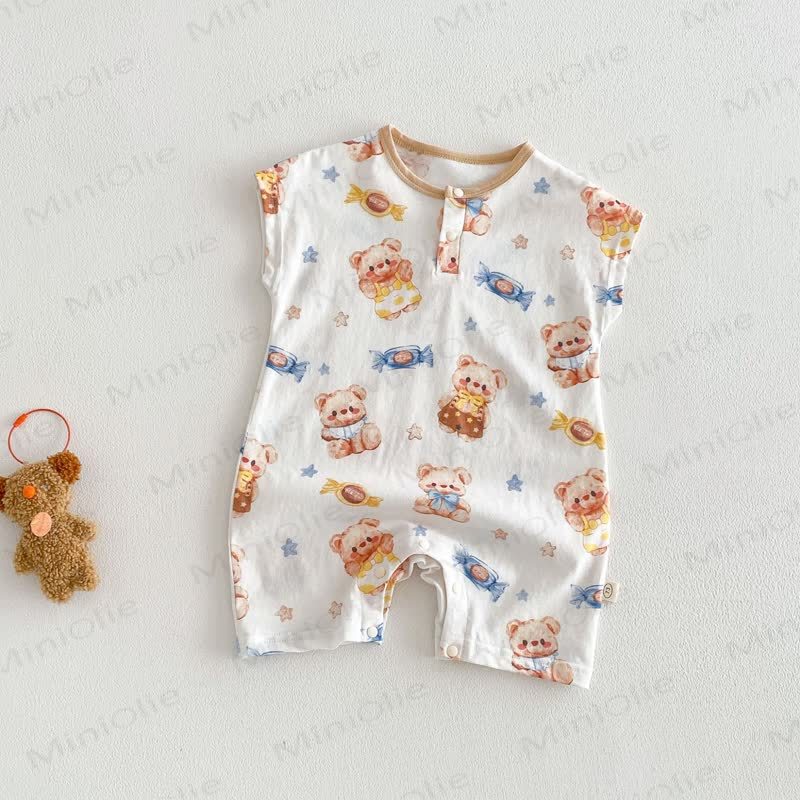 Baby Animal Print Polka Dot Romper - Beige Bear - 18-24M - image 4
