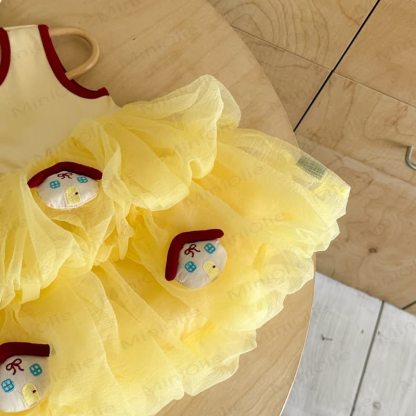 Toddler Girls Yellow Tulle House Print Sleeveless Dress - image 3