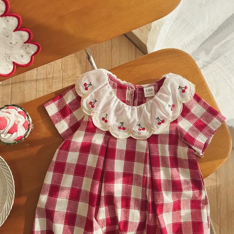 Toddler Girls Cherry Collar Red Gingham Short Sleeves Dress - image 4