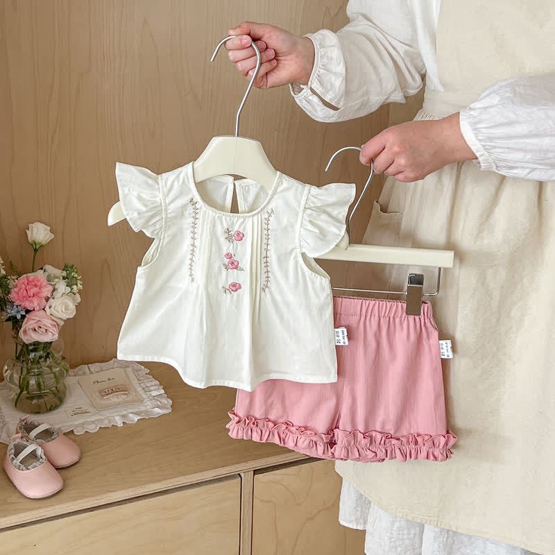 Baby Pink Floral Sleeveless Top and Shorts 2-piece Set - Pink - 20-30M - image 1