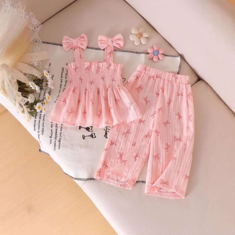 Baby Girl Blue/Pink Strap Top and Pants 2-piece Set - Pink Bow - 2-3Y - image 4