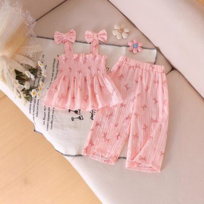Baby Girl Blue/Pink Strap Top and Pants 2-piece Set - Pink Bow - 2-3Y - image 4