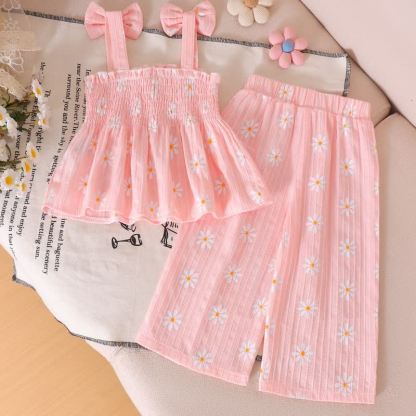 Baby Girl Blue/Pink Strap Top and Pants 2-piece Set - image 5