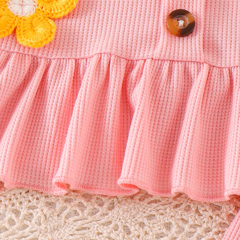 Baby Girl Pink Flower/Cherry Waffle Strap Tee and Shorts 2-piece Set - image 8