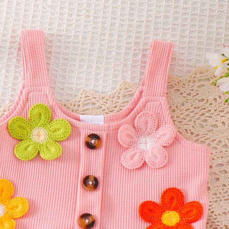Baby Girl Pink Flower/Cherry Waffle Strap Tee and Shorts 2-piece Set - image 5