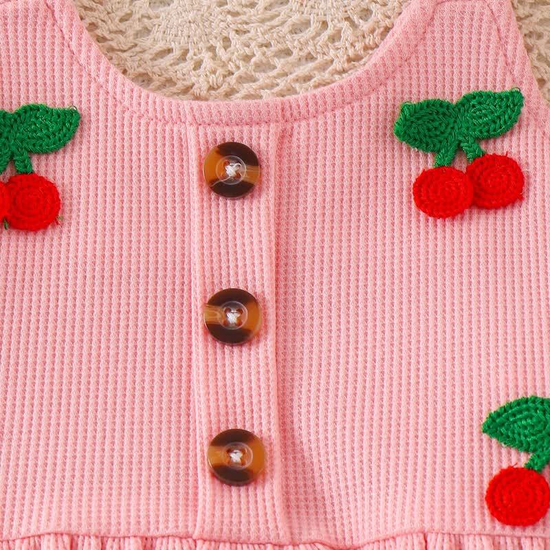 Baby Girl Pink Flower/Cherry Waffle Strap Tee and Shorts 2-piece Set - image 7