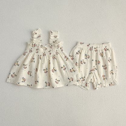 Baby Girl White/Khaki Floral Strap Top and Shorts 2-piece Set - White - 2-3T - image 1