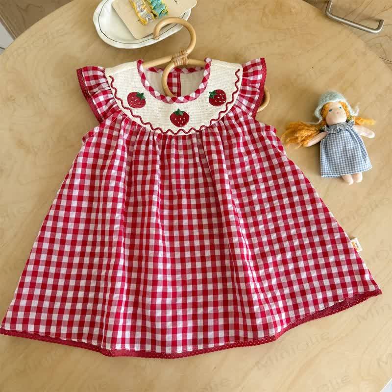 Toddler Girls Strawberry Collar Gingham Sleeveless Dress - Red - 8-9T