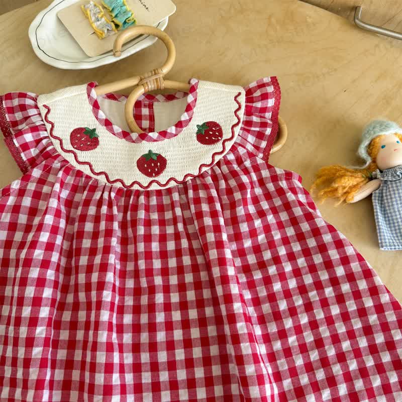 Toddler Girls Strawberry Collar Gingham Sleeveless Dress - image 3