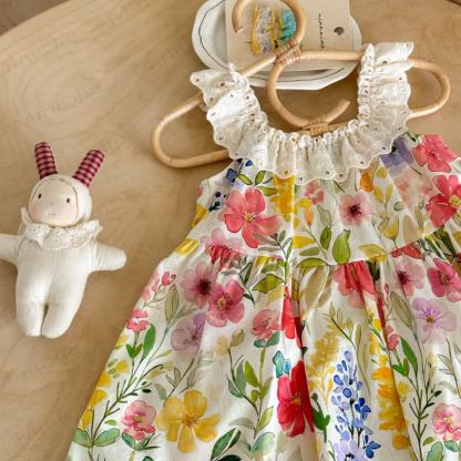 Toddler Girls Floral Lace Collar Sleeveless Dress - image 3