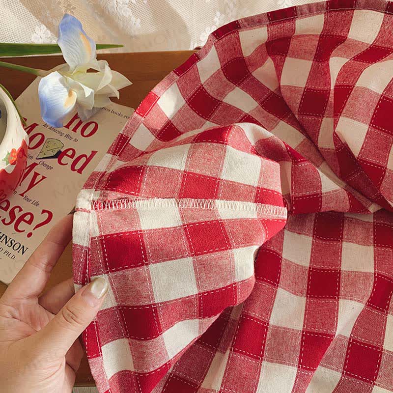 Toddler Girls Cherry Collar Red Gingham Short Sleeves Dress - image 5