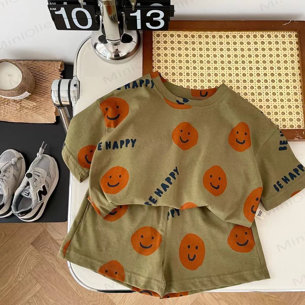 BE HAPPY Toddler Smile Print Shorts 2-Piece Set - Green - 4-5T - image 3