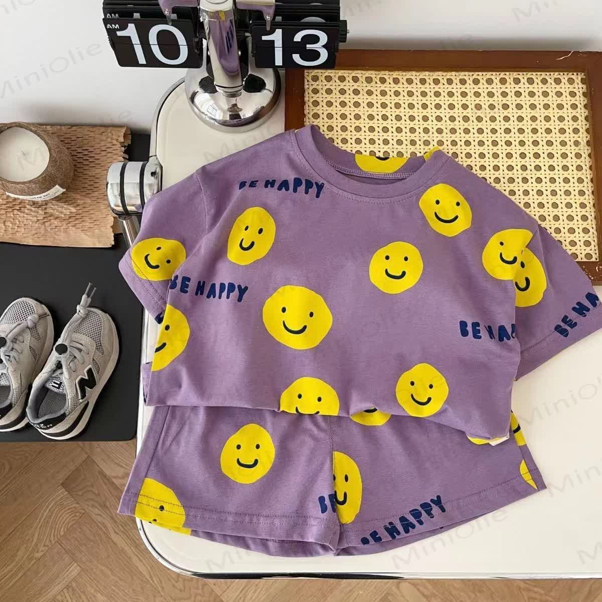 BE HAPPY Toddler Smile Print Shorts 2-Piece Set - Purple - 4-5T - image 2
