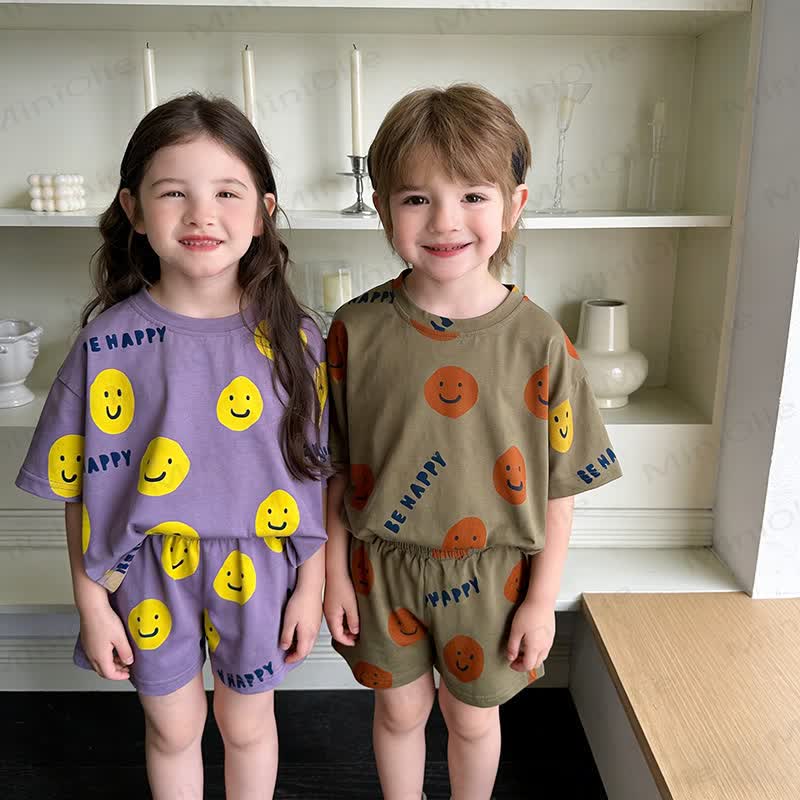 BE HAPPY Toddler Smile Print Shorts 2-Piece Set - image 1