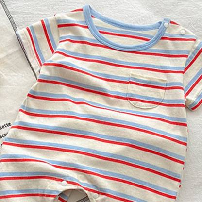 Baby White Striped Pocket Romper - image 4