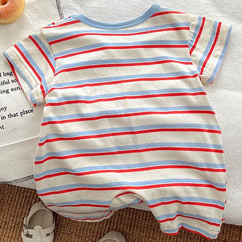 Baby White Striped Pocket Romper - image 3