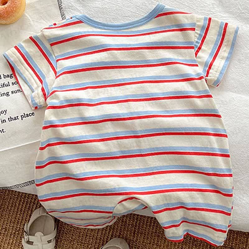 Baby White Striped Pocket Romper - image 3