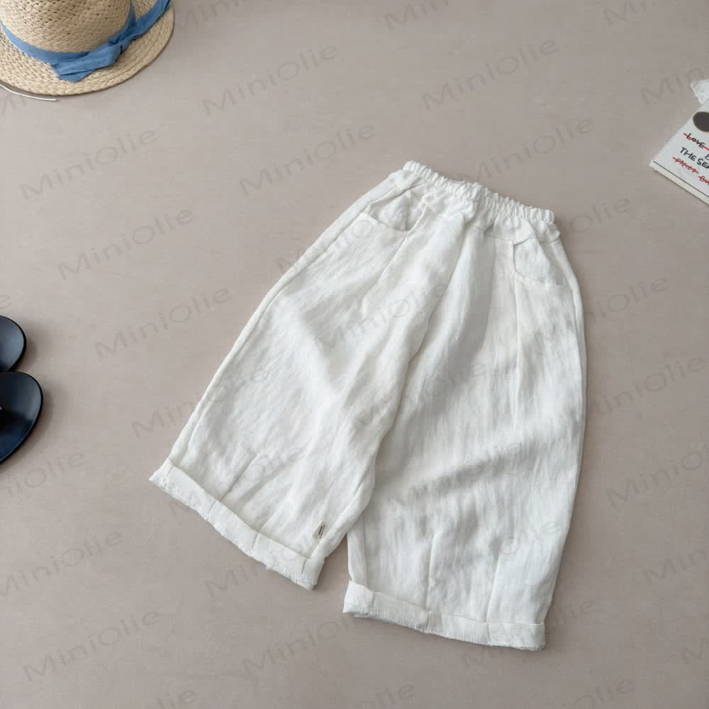Toddler Kid Summer Solid Color Linen Pants - White - 6-7T - image 3