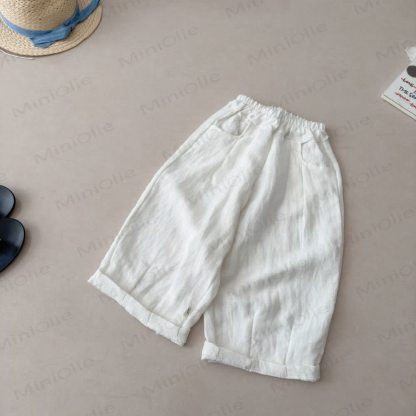 Toddler Kid Summer Solid Color Linen Pants - White - 6-7T - image 3