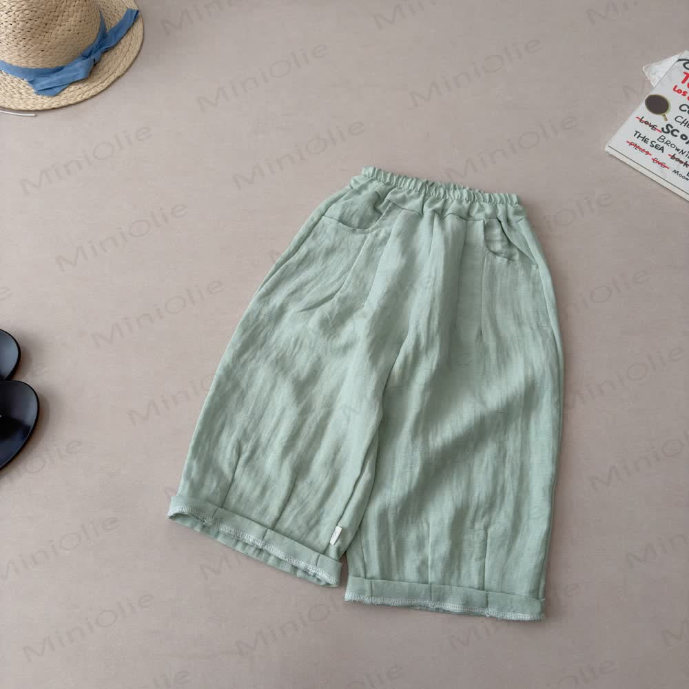Toddler Kid Summer Solid Color Linen Pants - Green - 6-7T - image 4