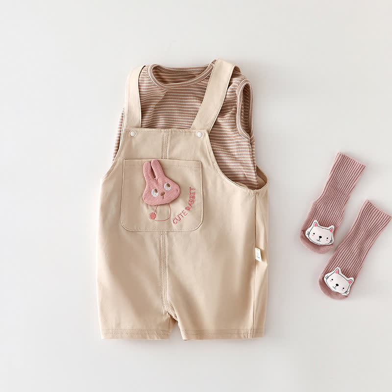 Baby Animal/Bows Overalls and Tee 2-piece Set - Beige Rabbit - 2-3T - image 3