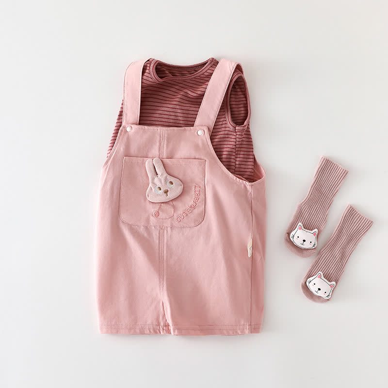 Baby Animal/Bows Overalls and Tee 2-piece Set - Pink Rabbit - 2-3T - image 2