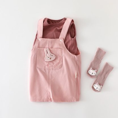Baby Animal/Bows Overalls and Tee 2-piece Set - Pink Rabbit - 2-3T - image 2
