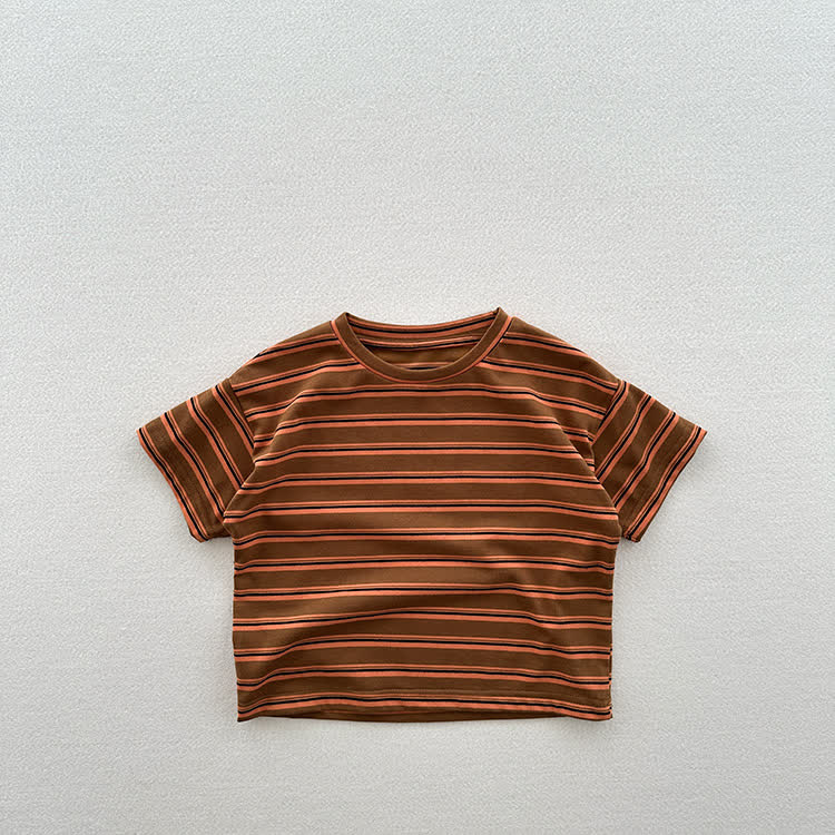 Toddler Crew Neck Striped Casual T-shirt - Brown - 6-7T - image 3