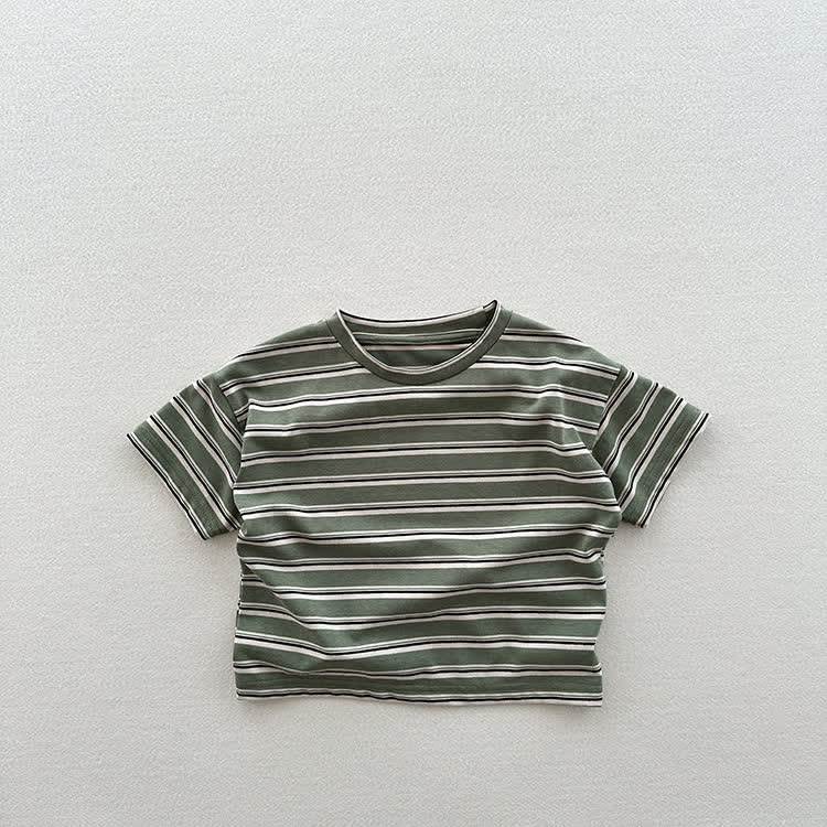 Toddler Crew Neck Striped Casual T-shirt - Green - 6-7T - image 4