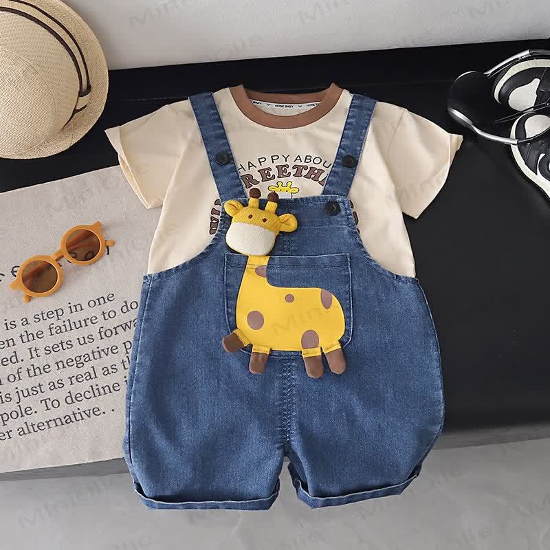 Baby Toddler Giraffe Print Denim Overalls and T-Shirt 2-Piece Set - Apricot - 4-5T - image 2