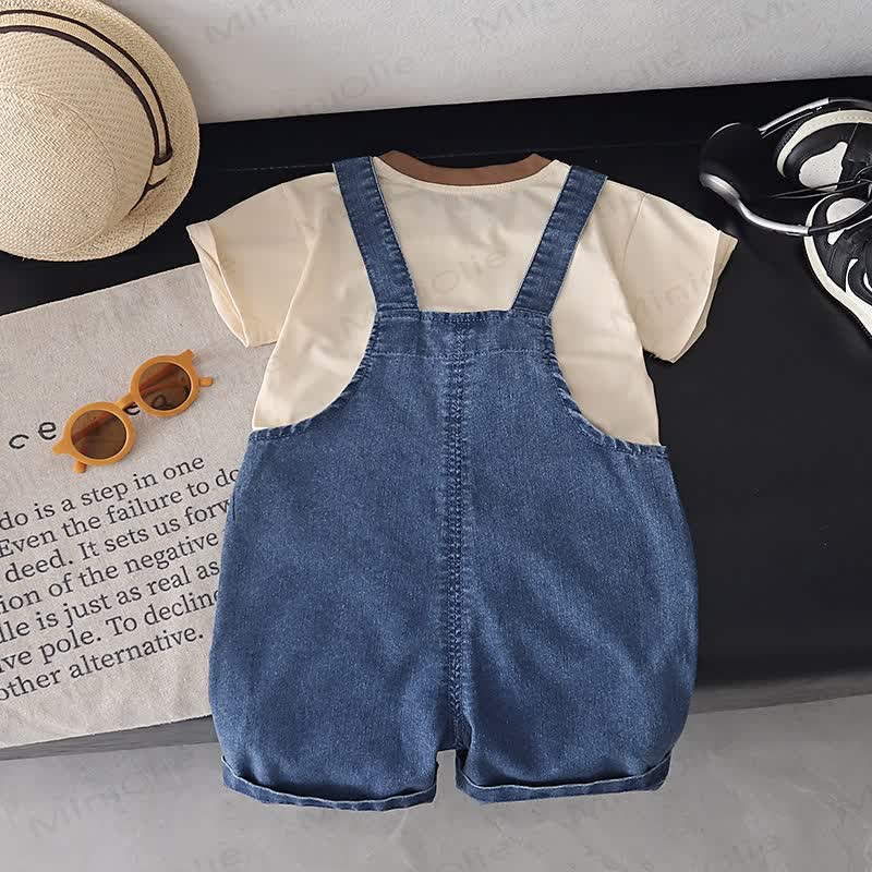 Baby Toddler Giraffe Print Denim Overalls and T-Shirt 2-Piece Set - image 4