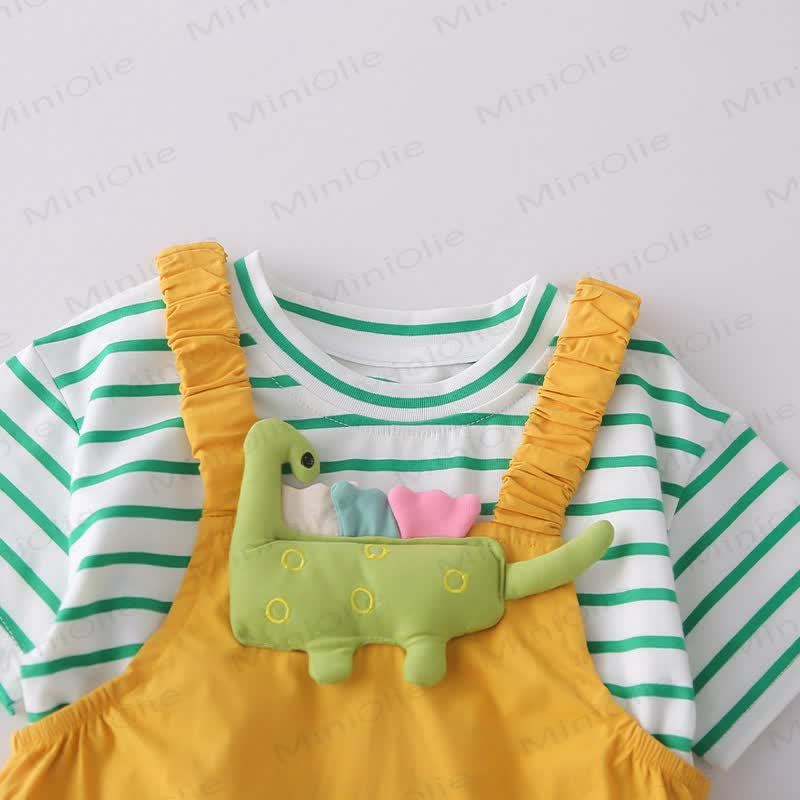 Baby Toddler Dino Print Overalls and Striped Tee 2-Piece Set - image 5